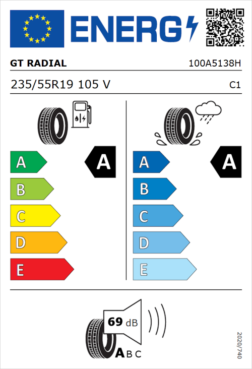 Tyre Label for GT Radial SportActive 2 235/55R19 105V