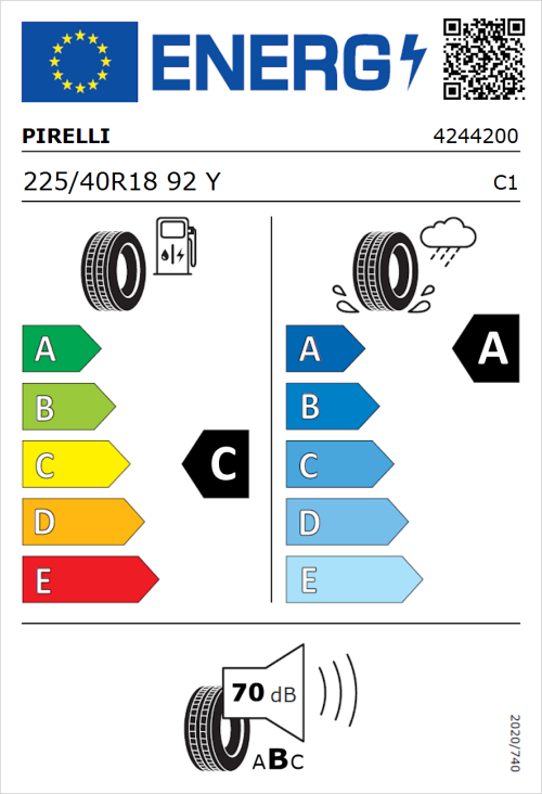 Tyre Label for Pirelli P Zero PZ5 Elect 225/40R18 92Y