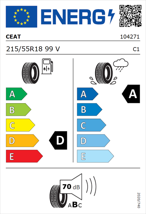 Tyre Label for CEAT Secura Drive 215/55R18 99V